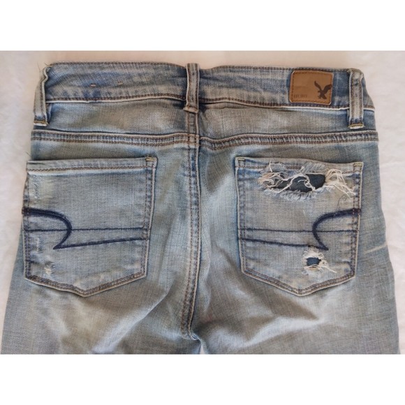 American Eagle Mid Rise Jegging Ankle Destroyed Super Stretch Denim Size 2 - Picture 9 of 9